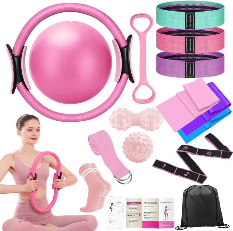 ENERACES Pilates Ring Set with 14-Inch Magic Circle, Exercise Ball & 6 Resistance Bands - Complete Home Workout Equipment for Core Strength, Toning and Flexibility - Ideal Fitness Gift for Women and Men - Image 1